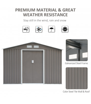 9 x 6FT Foundation Ventilation Steel Outdoor Garden Shed Grey