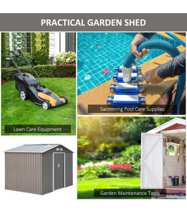 9 x 6FT Foundation Ventilation Steel Outdoor Garden Shed Grey
