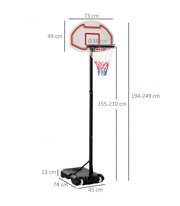 155-210cm Height Adjustable Basketball Stand Backboard Portable w/ Net HOMCOM