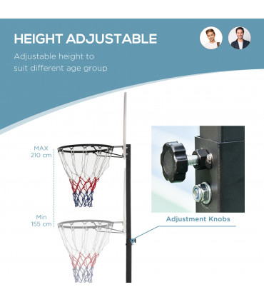155-210cm Height Adjustable Basketball Stand Backboard Portable w/ Net HOMCOM