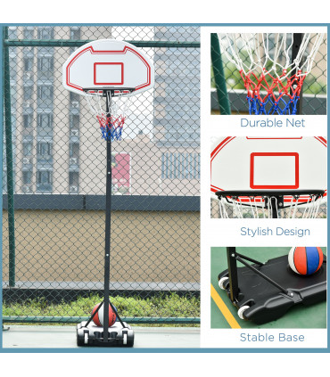 155-210cm Height Adjustable Basketball Stand Backboard Portable w/ Net HOMCOM