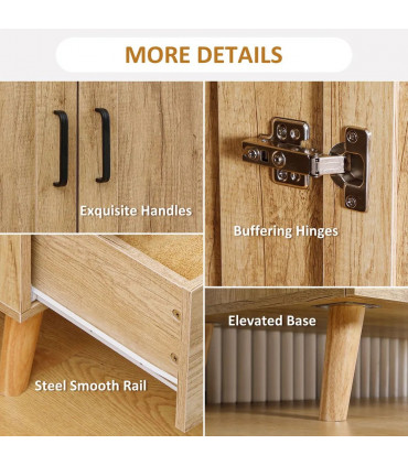 2 Door Wardrobe, Modern Wardrobe w/ 2 Drawer, Hanging Rail for Bedroom Natural