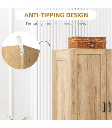 2 Door Wardrobe, Modern Wardrobe w/ 2 Drawer, Hanging Rail for Bedroom Natural