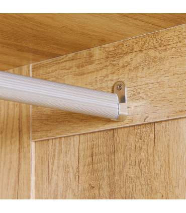 2 Door Wardrobe, Modern Wardrobe w/ 2 Drawer, Hanging Rail for Bedroom Natural