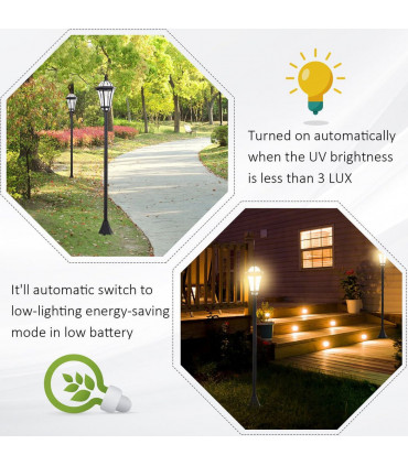 2 PCS LED Garden Lights Lamp Post Solar Powered Lantern black
