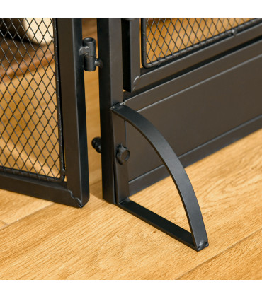 3-Panel Folding Fireplace Screen Spark Guard Metal Mesh Fireguard Black