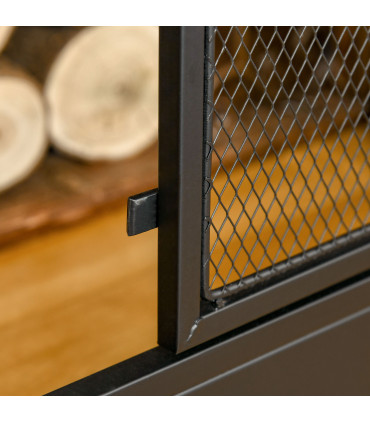 3-Panel Folding Fireplace Screen Spark Guard Metal Mesh Fireguard Black