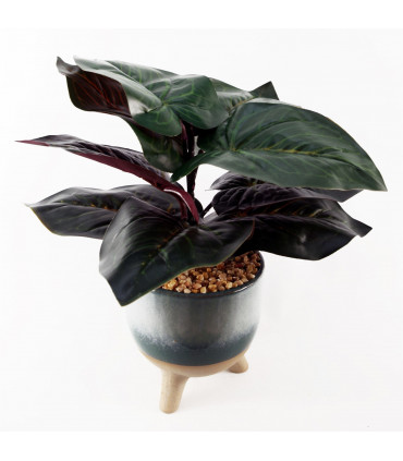 35cm Artificial Ficus Plant with Teal Blue Green Ceramic Planter