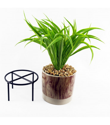 35cm Artificial Grass with Ceramic Planter & Metal Stand