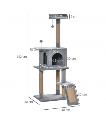 Cat Tree Tower Climbing Kitten Activity Center with Jute Scratching Post, Grey