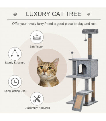Cat Tree Tower Climbing Kitten Activity Center with Jute Scratching Post, Grey