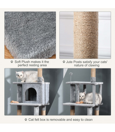 Cat Tree Tower Climbing Kitten Activity Center with Jute Scratching Post, Grey