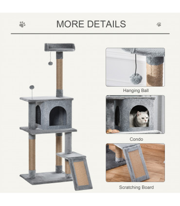 Cat Tree Tower Climbing Kitten Activity Center with Jute Scratching Post, Grey