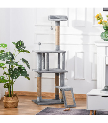 Cat Tree Tower Climbing Kitten Activity Center with Jute Scratching Post, Grey