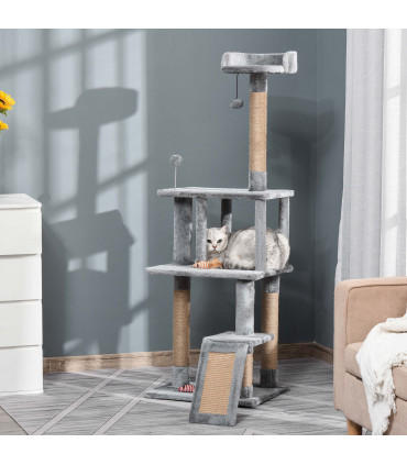 Cat Tree Tower Climbing Kitten Activity Center with Jute Scratching Post, Grey