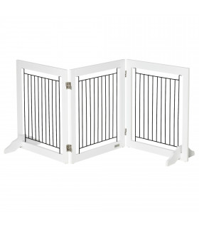 Foldable Dog Gate Freestanding Wooden Pet Barrier w/ 3 Panels, 2 Support Feet