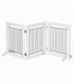 Foldable Dog Gate Freestanding Wooden Pet Barrier w/ 3 Panels, 2 Support Feet