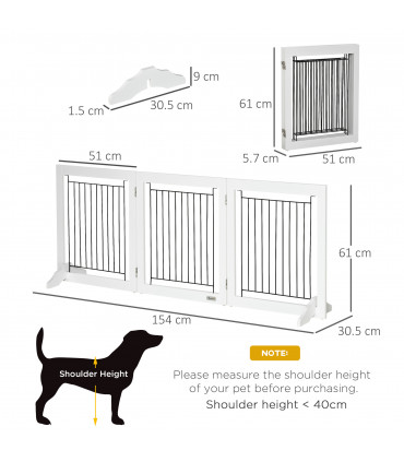 Foldable Dog Gate Freestanding Wooden Pet Barrier w/ 3 Panels, 2 Support Feet