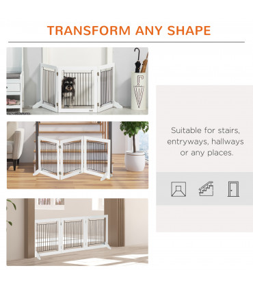 Foldable Dog Gate Freestanding Wooden Pet Barrier w/ 3 Panels, 2 Support Feet