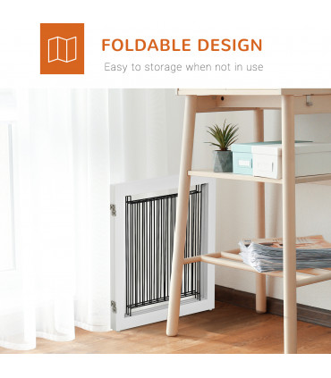 Foldable Dog Gate Freestanding Wooden Pet Barrier w/ 3 Panels, 2 Support Feet