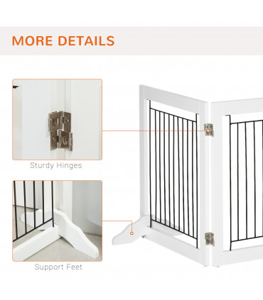 Foldable Dog Gate Freestanding Wooden Pet Barrier w/ 3 Panels, 2 Support Feet