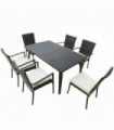 6-Seater Brown Rattan Garden Furniture Tempered Glass Table