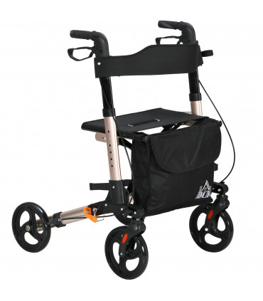 4 Wheel Rollator Walker with Seat Adjustable Mobility Walker with Bag, Gold Tone