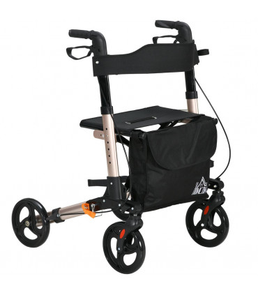 4 Wheel Rollator Walker with Seat Adjustable Mobility Walker with Bag, Gold Tone