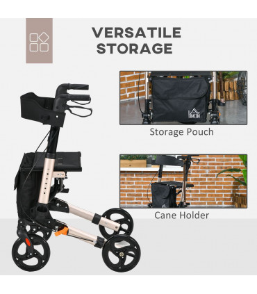 4 Wheel Rollator Walker with Seat Adjustable Mobility Walker with Bag, Gold Tone