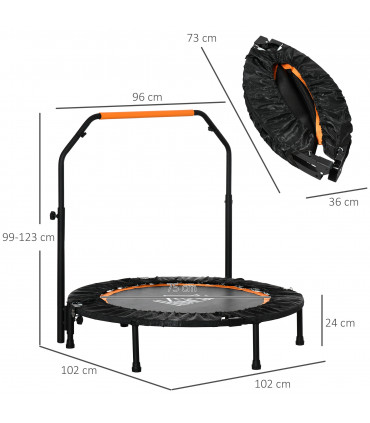 40" Foldable Mini Fitness Trampoline Rebounder Adjustable Foam Handle HOMCOM
