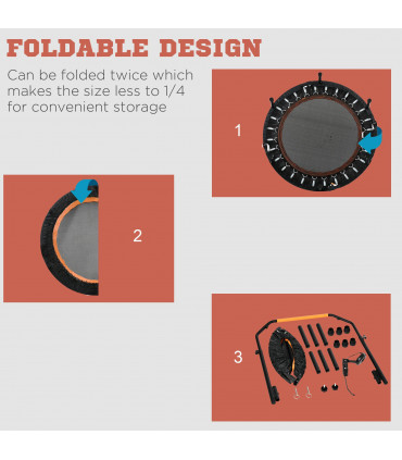 40" Foldable Mini Fitness Trampoline Rebounder Adjustable Foam Handle HOMCOM