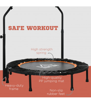 40" Foldable Mini Fitness Trampoline Rebounder Adjustable Foam Handle HOMCOM