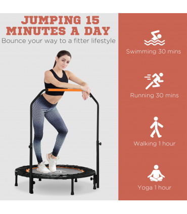 40" Foldable Mini Fitness Trampoline Rebounder Adjustable Foam Handle HOMCOM
