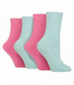 4PK - Wildfeet Cashmere Bed Socks (4-8 / Green/Peach)