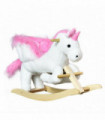 Kids Wooden Ride On Unicorn Rocking Horse Plush Toy Soft Seat Pink HOMCOM
