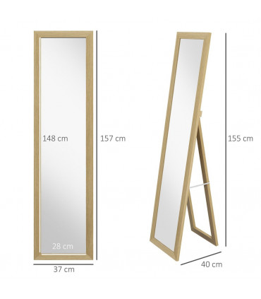 HOMCOM Full Length Mirror, Farmhouse Wall Mirror, Hanging & Freestanding