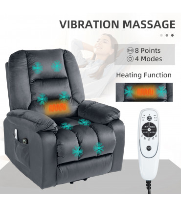HOMCOM Lift Chair with Vibration Massage, Heat, Quick Assembly, Grey