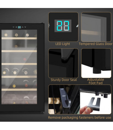 24 Bottles Wine Fridge with Glass Door Digital Touch Screen Control LED Light
