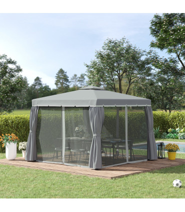 3 x 3m Gazebo Canopy 2 Tier Roof, Mosquito Net, Aluminum, Dark Grey