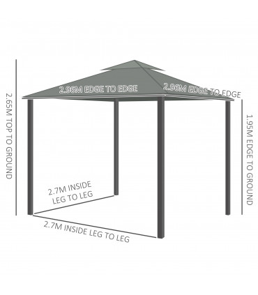 3 x 3m Gazebo Canopy 2 Tier Roof, Mosquito Net, Aluminum, Dark Grey