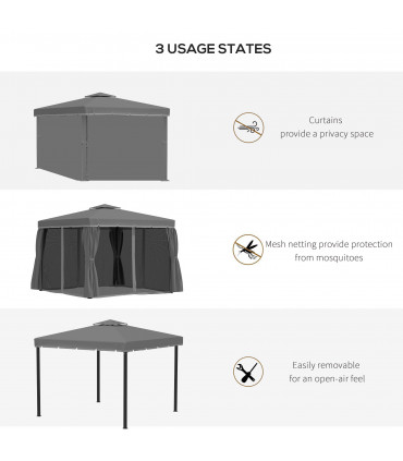 3 x 3m Gazebo Canopy 2 Tier Roof, Mosquito Net, Aluminum, Dark Grey
