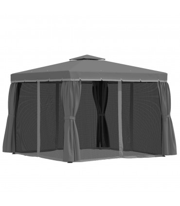 3 x 3m Gazebo Canopy 2 Tier Roof, Mosquito Net, Aluminum, Dark Grey