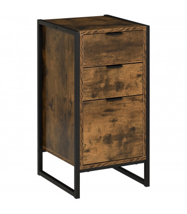 Industrial 3-Drawer Storage Chest Metal Frame Freestanding Unit Brown