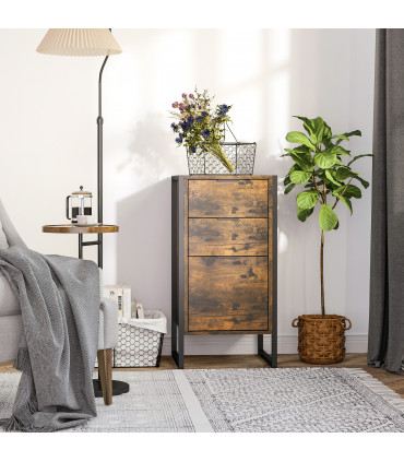 Industrial 3-Drawer Storage Chest Metal Frame Freestanding Unit Brown