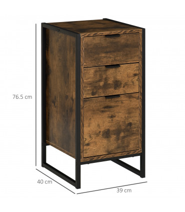 Industrial 3-Drawer Storage Chest Metal Frame Freestanding Unit Brown