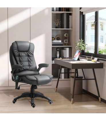 Executive Office Chair with Massage and Heat PU Leather Reclining Chair, Black