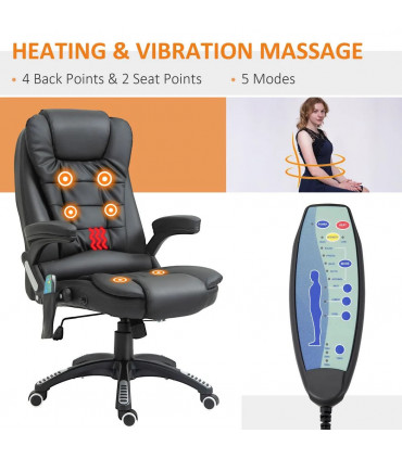 Executive Office Chair with Massage and Heat PU Leather Reclining Chair, Black