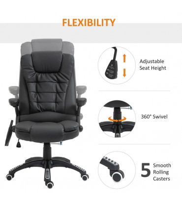 Executive Office Chair with Massage and Heat PU Leather Reclining Chair, Black