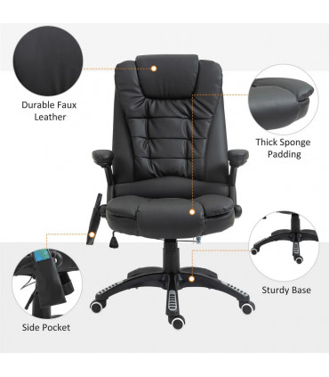 Executive Office Chair with Massage and Heat PU Leather Reclining Chair, Black