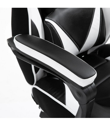 Gaming Chair White Faux Leather Stylish Office Reclining Manual Footrest Wheels